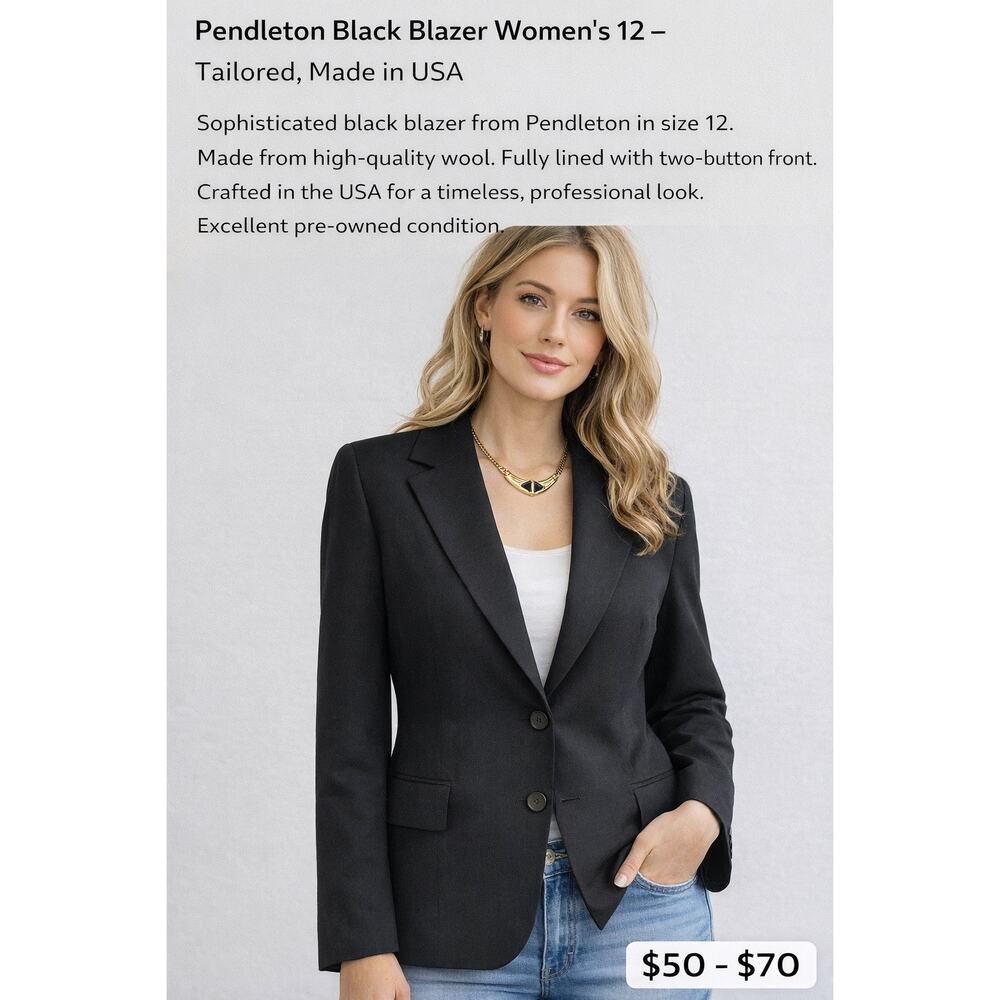 Pendleton Black Wool Blazer Women’s Size 12 Fully Lined Made in USA